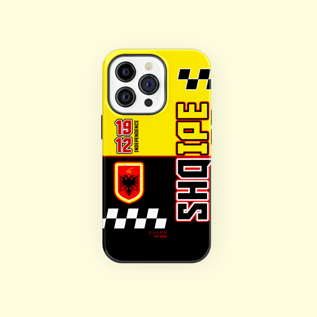 Racer - Albanian Tough iPhone Case , Albanian flag , old school phone case, motorcycle , motocross, SHQIPE 
